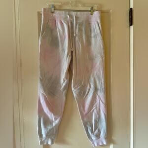 Midweight pink / gray tie dye joggers w drwstring waist L